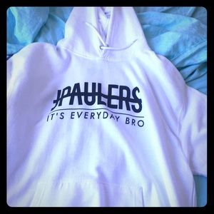 A white Jake Paul hoodie